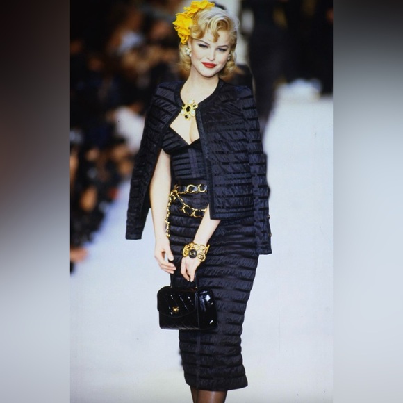 Chanel Vintage Fall/Winter 1992 Black Lesage Ribbon Silk Bodycon Midi Dress - Picture 4 of 16